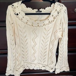 Cream, crocheted sweater with lining.  XL.